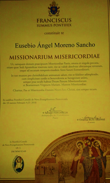 Acta papal Misionero Misericordia Angel Moreno 2016
