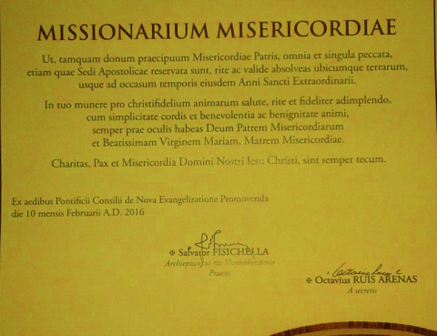 Acta papal Misionero Misericordia Angel Moreno 2016