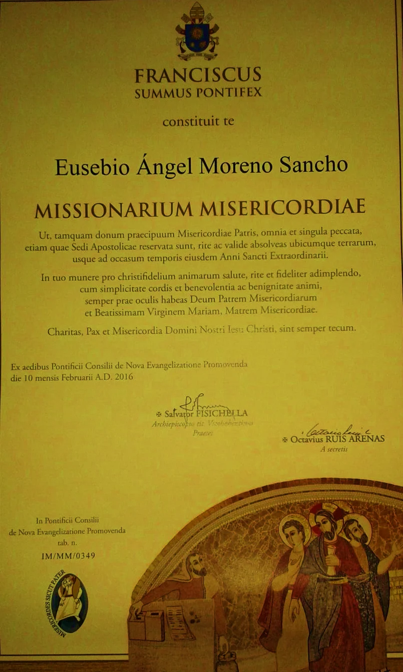 Acta papal Misionero Misericordia Angel Moreno 2016