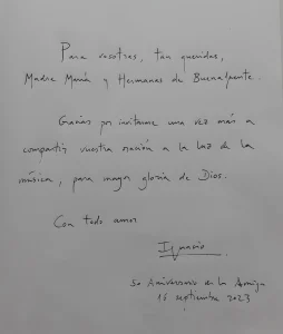 Dedicatoria manuscrita Ignacio Yepes ofrenda Amistad 2023