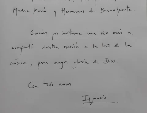 Dedicatoria manuscrita Ignacio Yepes ofrenda Amistad 2023