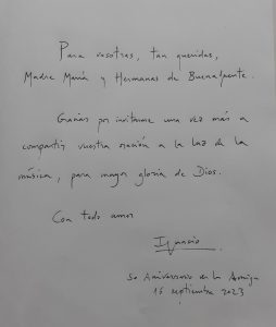 Dedicatoria manuscrita Ignacio Yepes ofrenda Amistad 2023 scaled